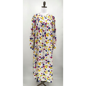 David Brown Vintage White Floral V Neck Long Sleeve Maxi Zip Loungewear Sz M